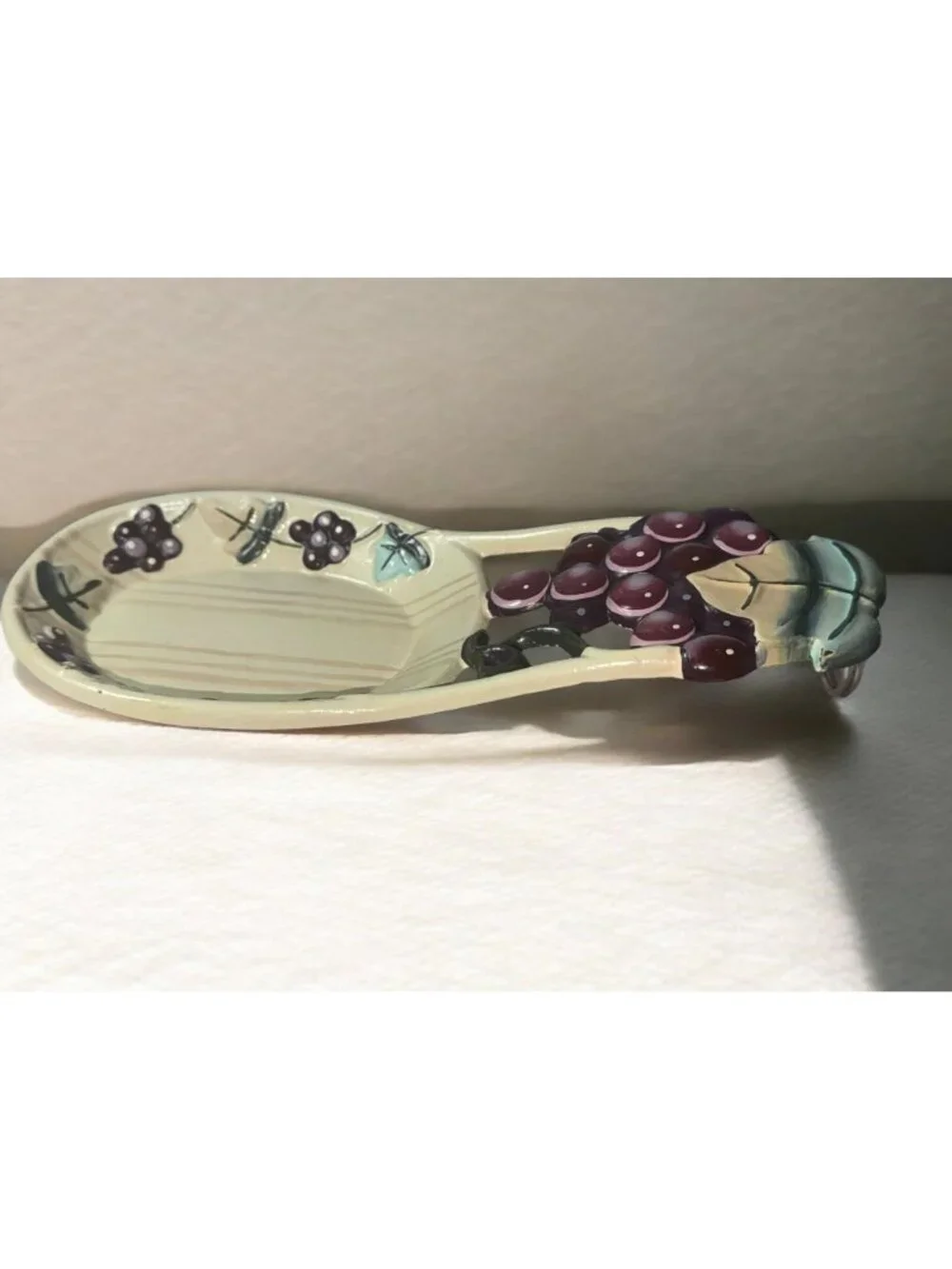 Hand-Painted Grapevine Cast Iron Spoon Rest With Floral Accents